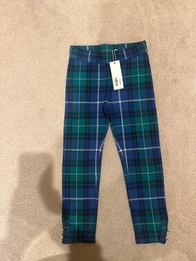 Girls Plaid Green & Blue Stretch Leggings